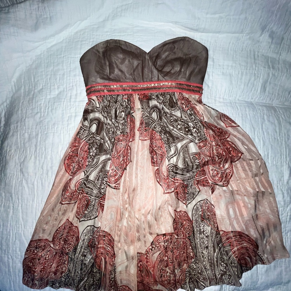 BCBGMaxAzria 100% Silk Strapless Beaded Dress - Picture 3 of 3